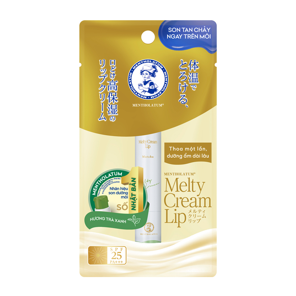 Sản phẩm Son Dưỡng MENTHOLATUM Melty Cream Lip Matcha SPF25 PA+++ | 2.4g