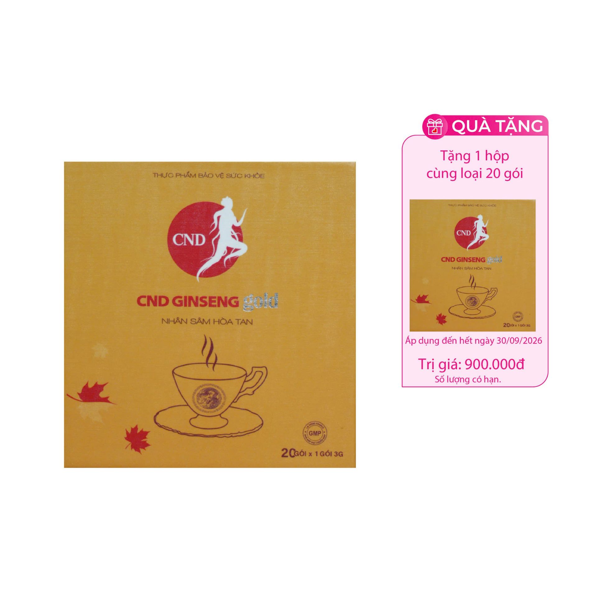 Sản phẩm Bột Nhân Sâm Hòa Tan CND GINSENG Gold Nâng Cao Sức Đề Kháng, Giảm Mệt Mỏi, Giúp Tỉnh Táo | Hộp 20gói