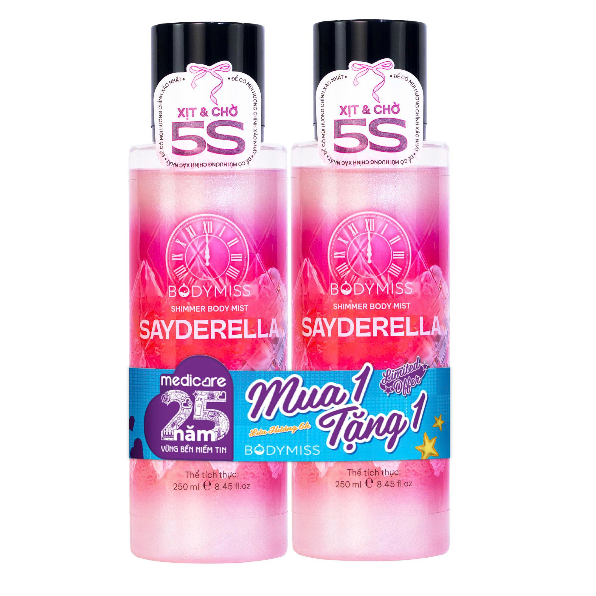 Sản phẩm Bộ 2 Xịt Thơm BODYMISS Shimmer Body Mist Sayderella | 250mlx2